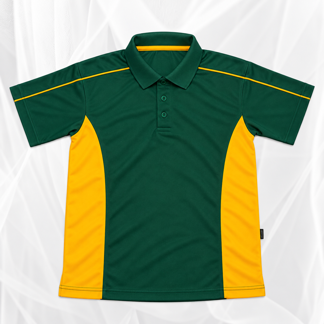 Green and Gold Athletic Polo Flatlay